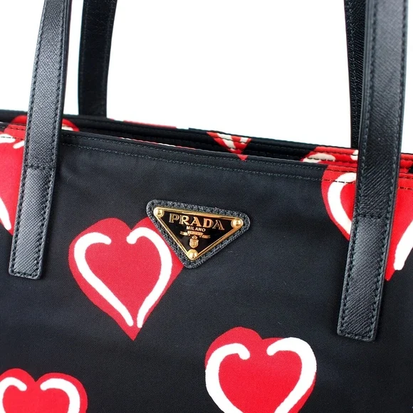 Prada Heart Print Tessuto Stampato Nylon Tote - Picture 3 of 8